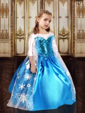  Scoop Half Sleeves Zipper Floor Length Sequins and Pattern Pageant Gowns For Girls