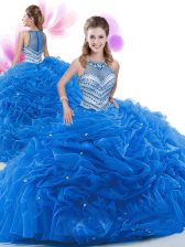  Sleeveless Organza Vestidos de Quinceanera Ruffles Court Train Zipper