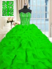 Nice Sleeveless Brush Train Beading and Ruffles With Train Ball Gown Prom Dress