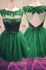 Beauteous Knee Length Dark Green Tulle Sleeveless Beading