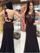 Delicate Mermaid Scoop Black Sleeveless Lace Zipper Prom Gown