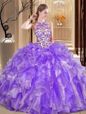  Scoop Embroidery and Ruffles Quinceanera Dress Lavender Backless Sleeveless Floor Length