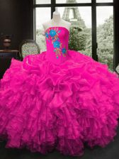 Beauteous Fuchsia Sleeveless Floor Length Embroidery and Ruffles Lace Up Quinceanera Gowns