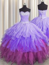 Decent Sequins Ruffled Multi-color Sleeveless Organza Lace Up Sweet 16 Dress for Military Ball and Sweet 16 and Quinceanera