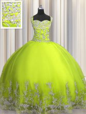  Straps Sleeveless Lace Up Vestidos de Quinceanera Yellow Green Tulle