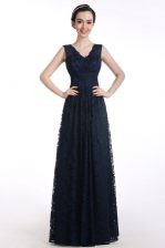  V-neck Sleeveless Chiffon Prom Evening Gown Lace Zipper