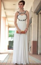 Charming White Straps Side Zipper Beading and Ruching Homecoming Dress Sleeveless