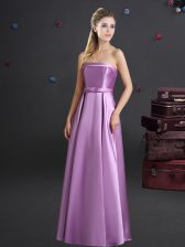 Beauteous Strapless Sleeveless Zipper Quinceanera Dama Dress Lilac Elastic Woven Satin