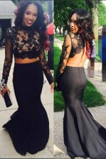  Mermaid Black Prom Dresses Prom with Appliques Scoop Long Sleeves Sweep Train Zipper