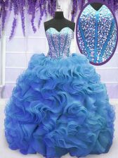 Clearance Baby Blue Sweet 16 Dress Sweetheart Sleeveless Sweep Train Lace Up
