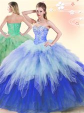 Trendy Multi-color Sleeveless Floor Length Beading and Ruffles Lace Up Vestidos de Quinceanera
