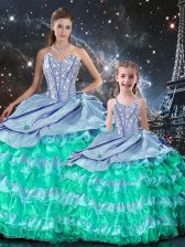  Multi-color Ball Gowns Beading and Ruffles Vestidos de Quinceanera Lace Up Organza Long Sleeves Floor Length