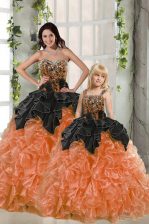  Floor Length Orange Red 15th Birthday Dress Sweetheart Sleeveless Lace Up