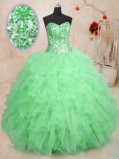  Floor Length Green Vestidos de Quinceanera Organza Sleeveless Beading and Ruffles