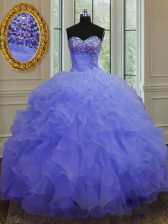  Sweetheart Sleeveless Lace Up Ball Gown Prom Dress Purple Organza