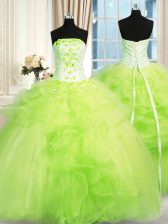  Floor Length Lace Up Quinceanera Gowns for Military Ball and Sweet 16 and Quinceanera with Beading and Ruffles