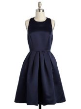  Square Knee Length Black Prom Gown Satin Sleeveless Bowknot