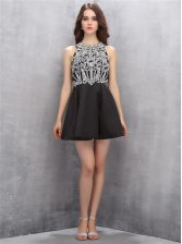Wonderful Scoop Black Sleeveless Beading Mini Length 