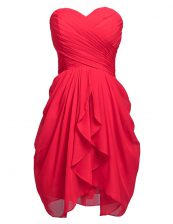 Great Column/Sheath Coral Red Sweetheart Chiffon Sleeveless Knee Length Lace Up