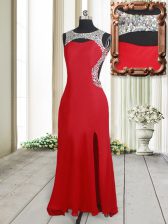 Eye-catching Scoop Sleeveless Beading Backless Homecoming Dress with Red Brush Train