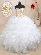  Floor Length White 15th Birthday Dress Sweetheart Sleeveless Lace Up