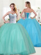 Best Apple Green Lace Up Sweetheart Beading Vestidos de Quinceanera Tulle Sleeveless