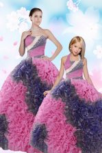 Nice Multi-color Vestidos de Quinceanera Military Ball and Sweet 16 and Quinceanera with Sequins and Pick Ups Sweetheart Sleeveless Lace Up