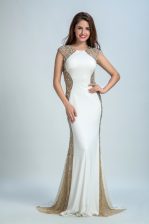 Noble White Chiffon and Tulle Backless Homecoming Dress Sleeveless Floor Length Beading