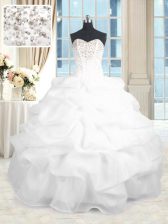 Comfortable Floor Length Lace Up 15 Quinceanera Dress White for Military Ball and Sweet 16 and Quinceanera with Beading and Ruffles