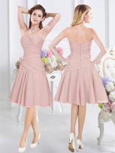 Trendy Pink Zipper Sweetheart Ruching Damas Dress Chiffon Sleeveless