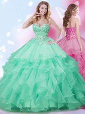  Apple Green Lace Up Sweetheart Beading and Ruffles Quince Ball Gowns Organza Sleeveless