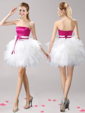 Luxurious Pink And White Strapless Lace Up Ruffles and Bowknot Prom Party Dress Sleeveless