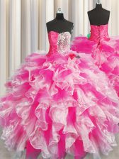 Affordable Sweetheart Sleeveless Organza Quinceanera Gown Beading and Ruffles and Ruching Lace Up