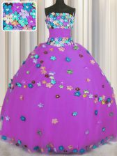Customized Lilac Sleeveless Tulle Lace Up Ball Gown Prom Dress for Military Ball and Sweet 16 and Quinceanera