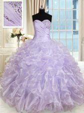 Luxurious Beading and Ruffles 15 Quinceanera Dress Lavender Lace Up Sleeveless Floor Length