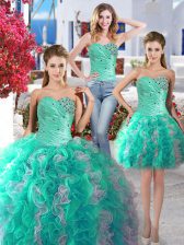  Three Piece White and Turquoise Quinceanera Dresses Sweetheart Sleeveless Lace Up
