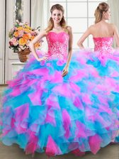 Custom Design Multi-color Ball Gown Prom Dress Military Ball and Sweet 16 and Quinceanera with Beading and Ruffles Sweetheart Sleeveless Zipper