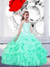  Floor Length Flower Girl Dress Organza Sleeveless Beading and Ruffles and Pick Ups