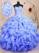  Ball Gowns Quinceanera Gown Lavender Sweetheart Organza Sleeveless Floor Length Lace Up
