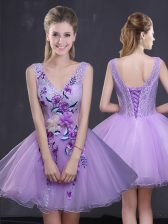  Lavender Lace Up Lace and Appliques Prom Dress Organza Sleeveless