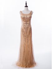  Mermaid Square Sleeveless Brush Train Zipper Beading and Sequins Homecoming Dress