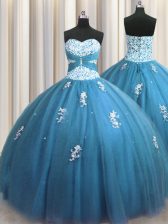  Teal Lace Up Sweetheart Beading and Appliques Sweet 16 Quinceanera Dress Tulle Sleeveless