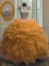  Pick Ups Scoop Sleeveless Lace Up Quince Ball Gowns Orange Organza