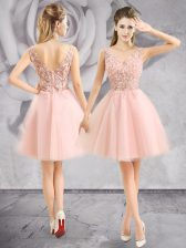 Custom Made Baby Pink Tulle Zipper Prom Gown Sleeveless Mini Length Appliques
