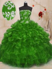 Unique Ball Gowns Beading and Appliques Sweet 16 Quinceanera Dress Lace Up Organza Sleeveless Floor Length