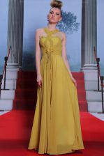  Scalloped Gold Clasp Handle Homecoming Dress Appliques and Ruching Sleeveless Floor Length