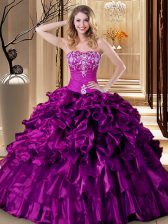 Beautiful Sweetheart Sleeveless Lace Up Quinceanera Dresses Purple Organza
