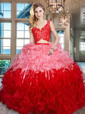  Sleeveless Lace and Ruffles Zipper 15th Birthday Dress