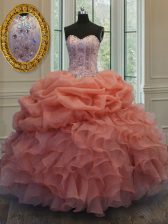 Edgy Orange Red Lace Up Sweet 16 Quinceanera Dress Beading and Pick Ups Sleeveless Floor Length