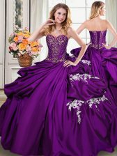  Sweetheart Sleeveless Taffeta Ball Gown Prom Dress Beading and Appliques and Pick Ups Lace Up